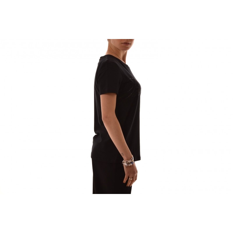 BLUMARINE - T-Shirt in cotone elasticizzato con strass - Nero