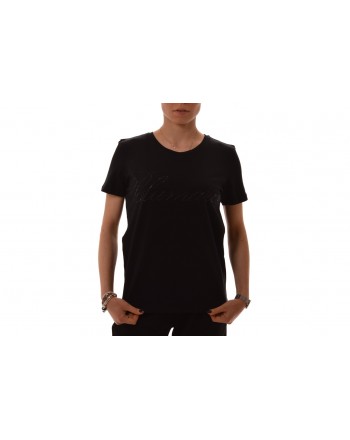 BLUMARINE - T-Shirt in cotone elasticizzato con strass - Nero