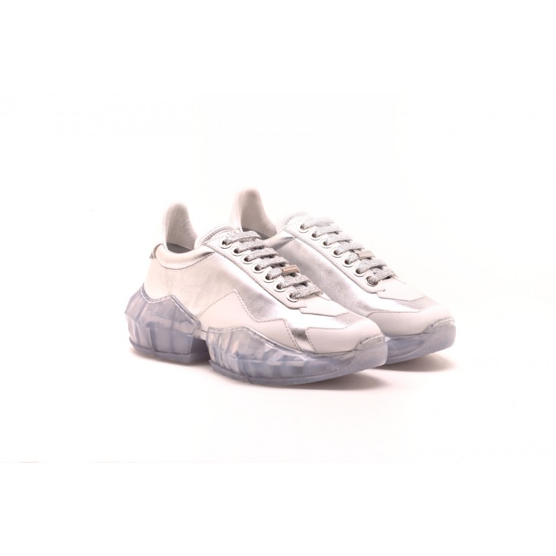 JIMMY CHOO - Sneakers DIAMOND in pelle - Silver/Bianco