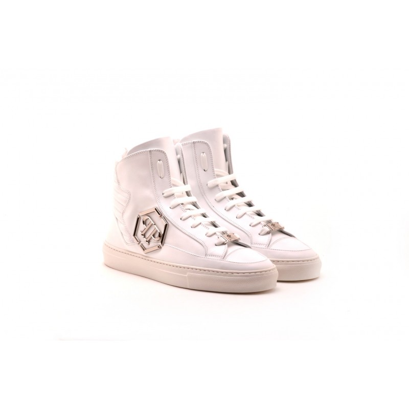 PHILIPP PLEIN - Sneakers in pelle con Logo in metallo - Bianco