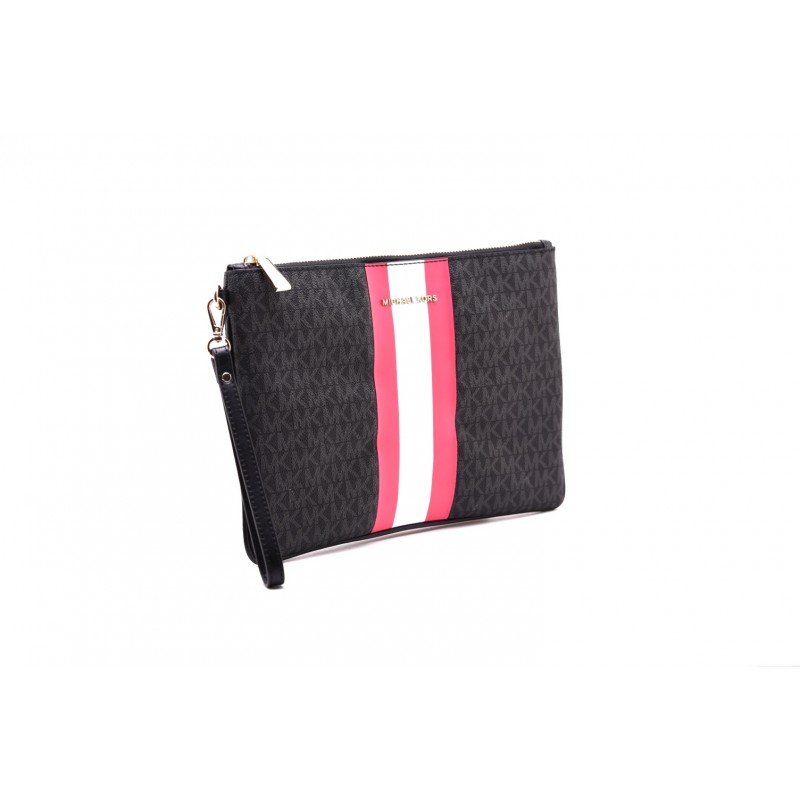 MICHAEL by MICHAEL KORS - Wristlet Bag with Band in the Middle  - Black/Neon Pink