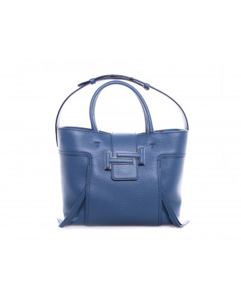 TOD'S - Leather Shopping Bag with double T - Blue