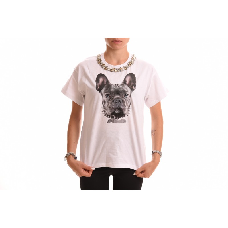 FRANKIE MORELLO - Cotton T-Shirt with French Bulldog - White