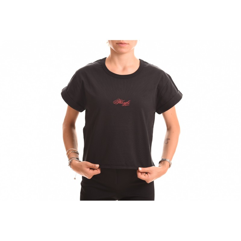 PHILOSOPHY di LORENZO SERAFINI - Cotton T-Shirt with Cursive Logo - Black