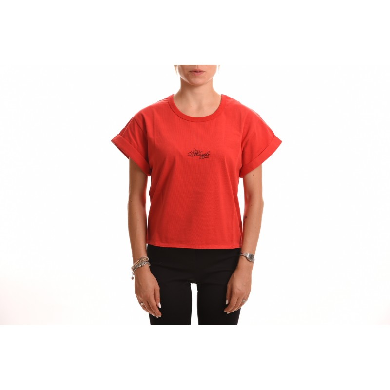 PHILOSOPHY di LORENZO SERAFINI - T-Shirt in Cotone con Logo Corsivo - Rosso