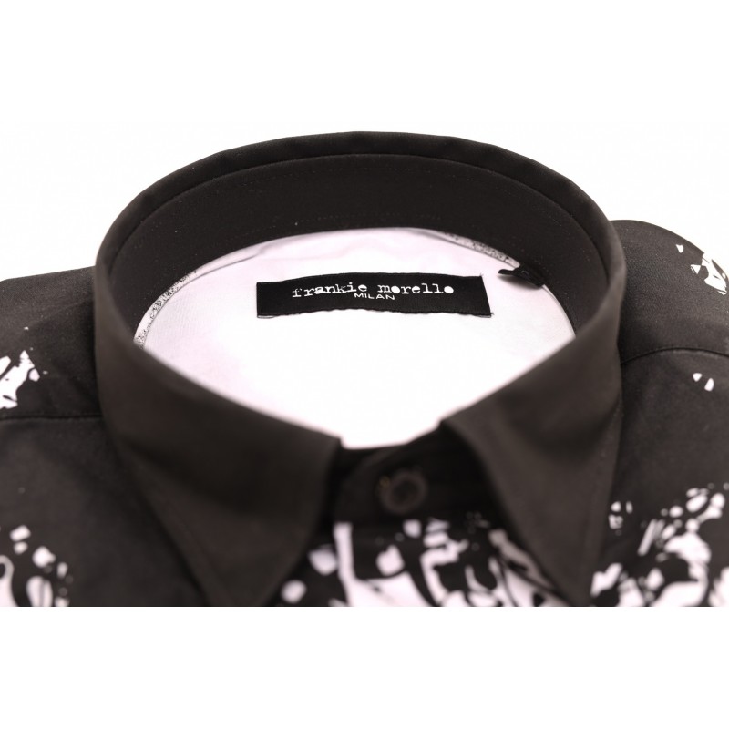 FRANKIE MORELLO - Cotton Shirt with Print on Neckline - Black
