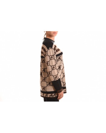 ALBERTA FERRETTI - LOGO STORY wool sweater - Beige/Black/Dark brown