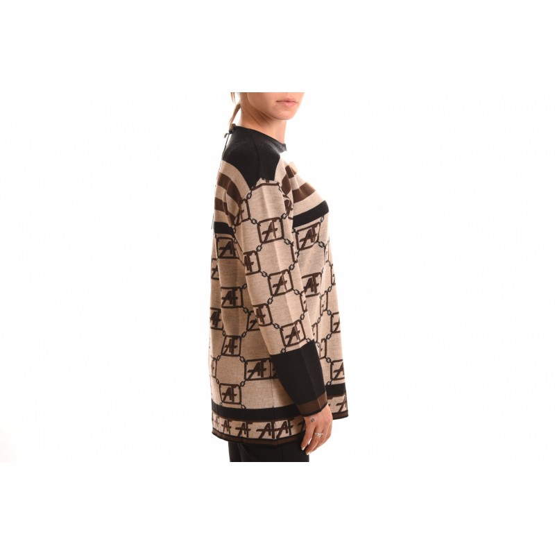 ALBERTA FERRETTI - LOGO STORY wool sweater - Beige/Black/Dark brown