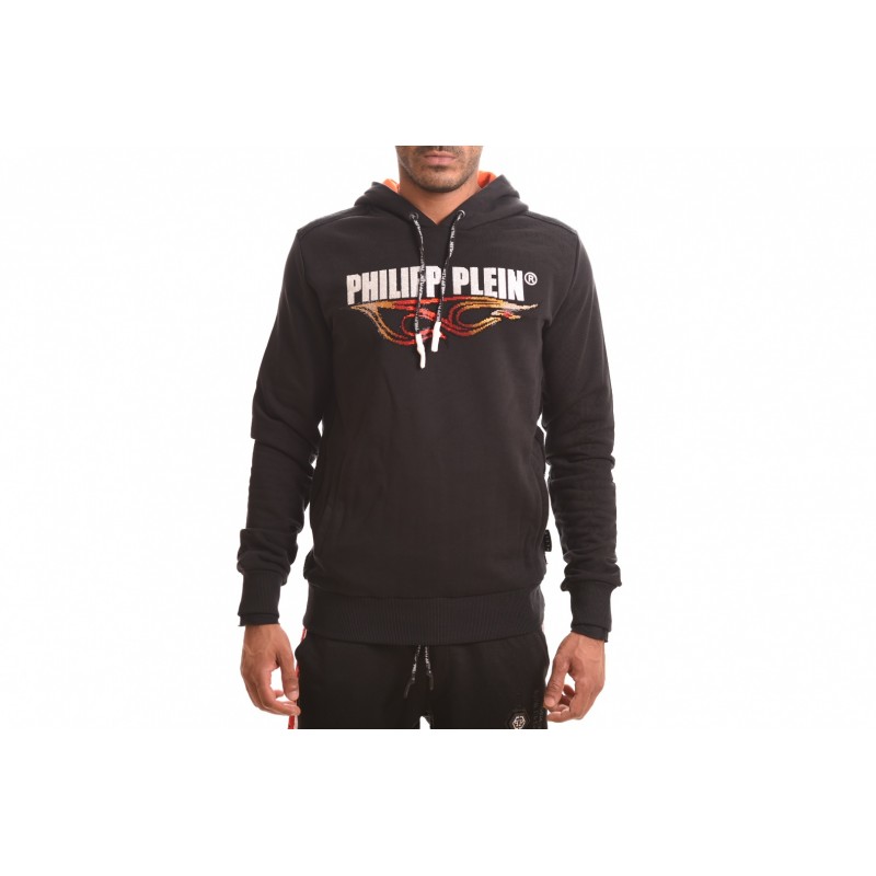 PHILIPP PLEIN - Cotton Sweatshirt with Rhinestone Logo - Black