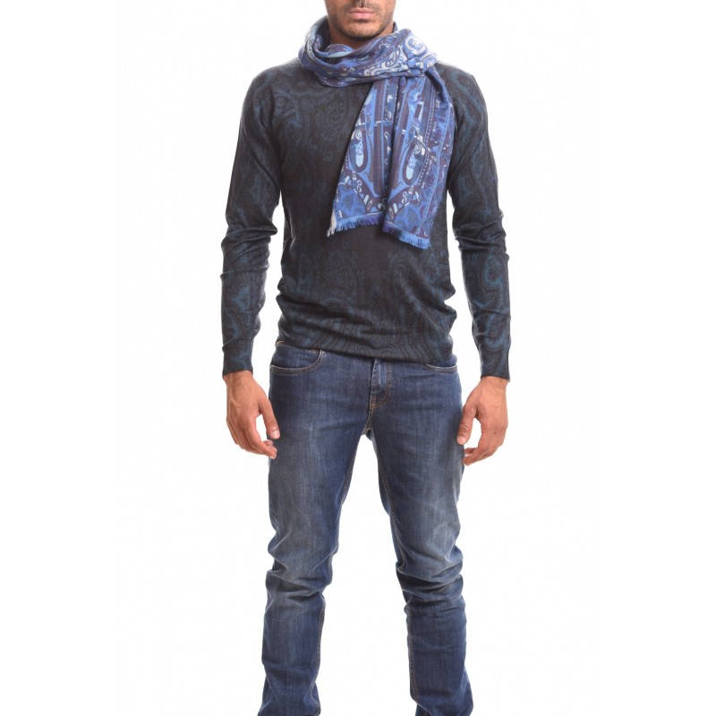 ETRO - CALCUTTA scarf in cashmere and silk - Light blue