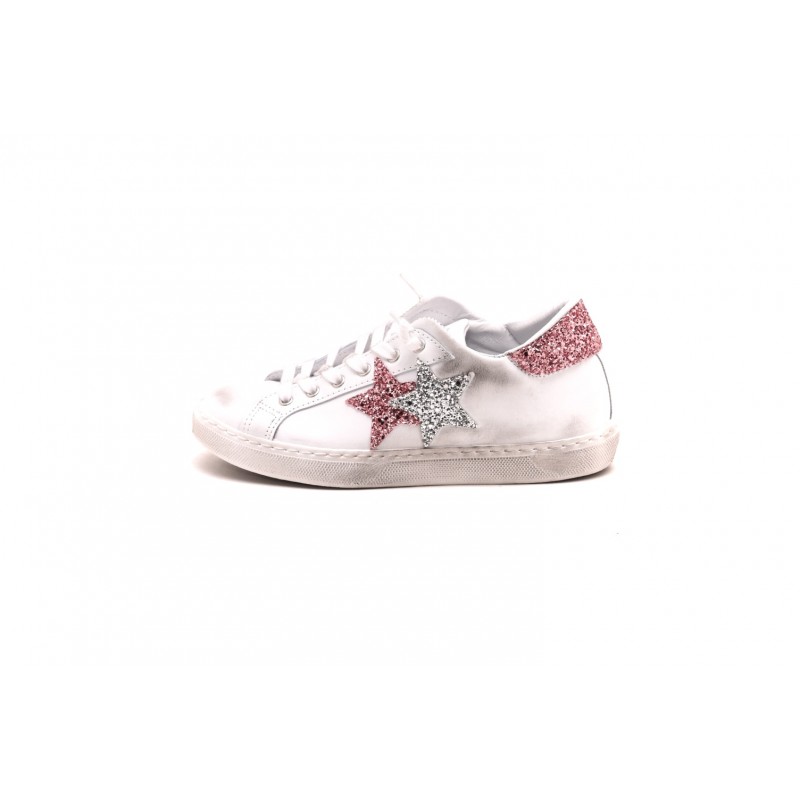 2 STAR - Sneakers in pelle screpolate - Bianco/ArgentoRosa