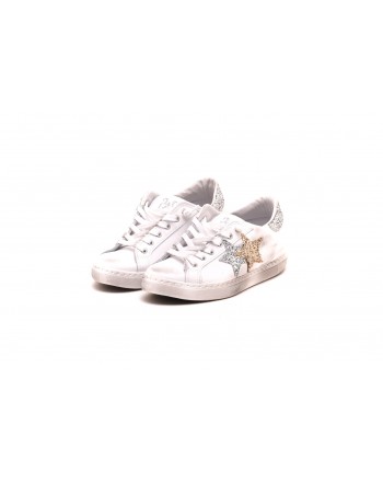 2 STAR - LOW White leather sneakers - White/Silver/Gold
