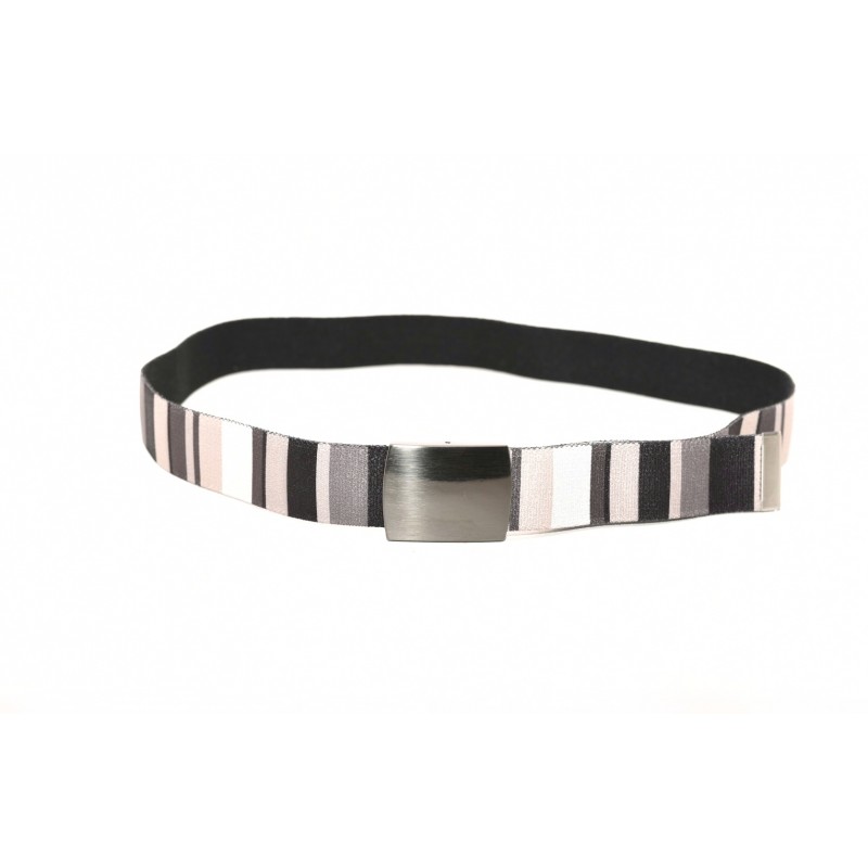 GALLO - Striped fabric belt - Black/White