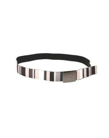 GALLO - Striped fabric belt - Black/White