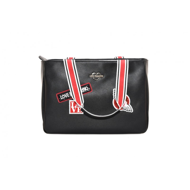 LOVE MOSCHINO - Ecolether bag with patch - Black