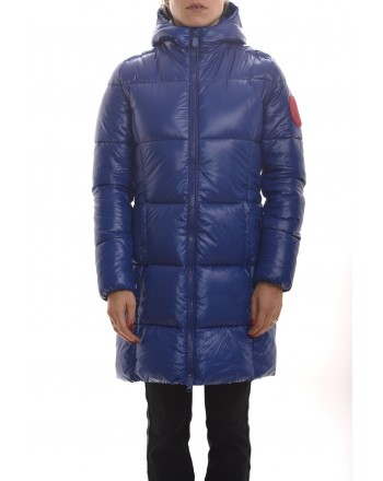 SAVE THE DUCK - Padded Coat with Hood and Logo on Sleeve - Blue