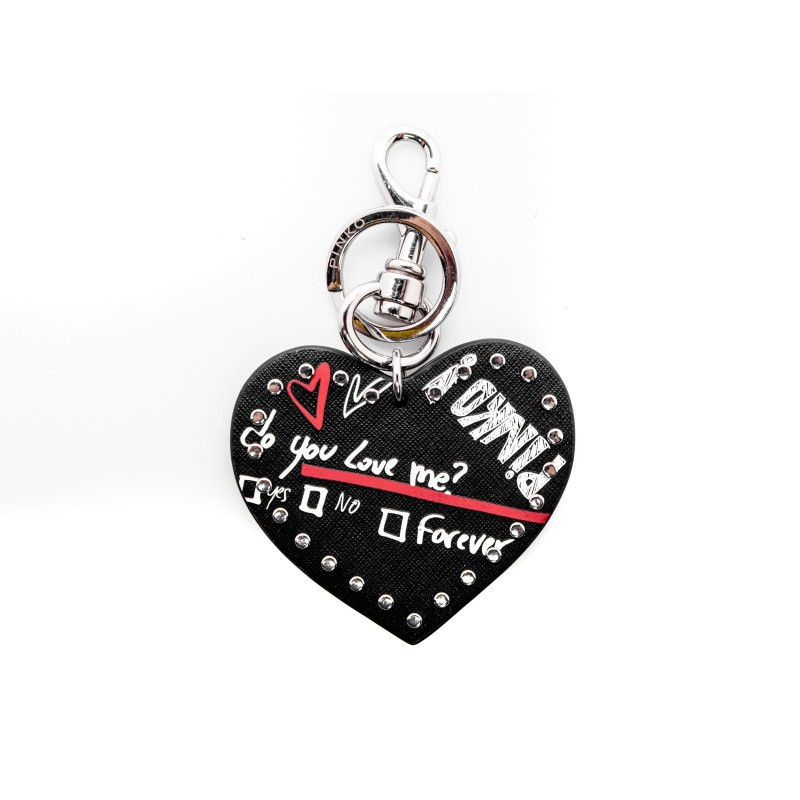 PINKO - CUORE DIVITAS Keychain in leather - Black/White/Red