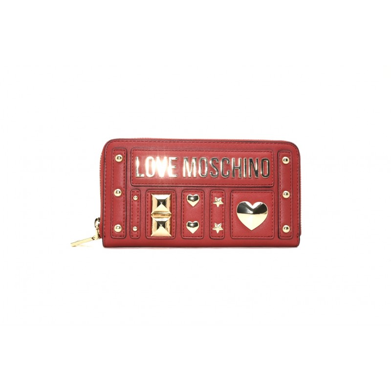 LOVE MOSCHINO - Leather wallet with studs - Red
